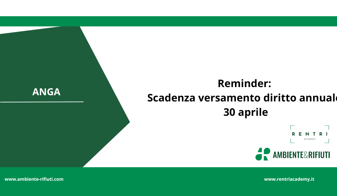 Reminder: Scadenza versamento diritto annuale – 30 aprile